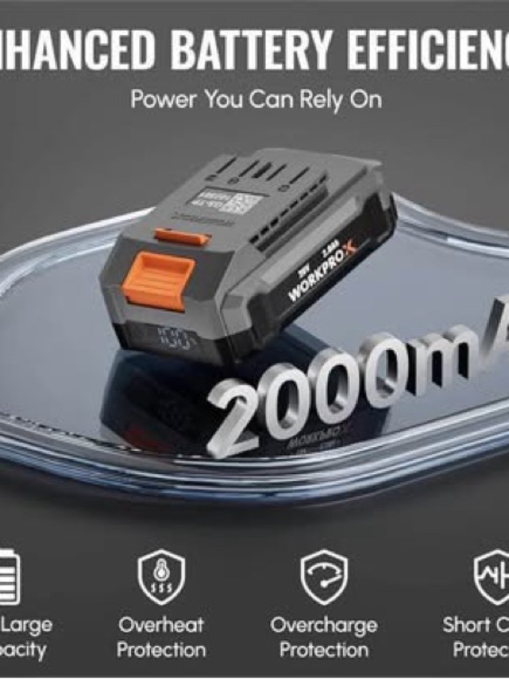 20V 2.0Ah Gray Rechargeable Power Tool Battery